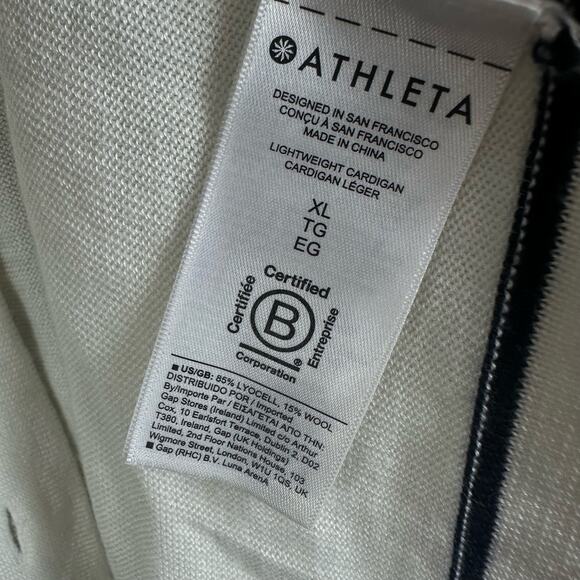 Athleta Lightweight Collegiate White Blue Stripe Boyfriend Cardigan Sweater XL - Picture 7 of 9
